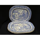 Three Willow Patterned Pottery Meat Platters