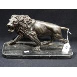 A Cast Bronze Finish Model Of A Standing Lion On A Marble Base, 14" Across