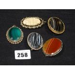 A Silver & Agate Brooch, Together With Further Similar Brooches