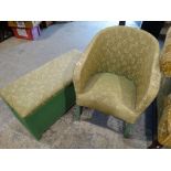 A Green Painted Loom Bedroom Chair & Similar Ottoman