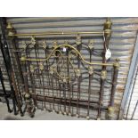 An Antique Brass & Iron Bed Frame Inset With Faceted Blue Stones, 4ft 6" Wide