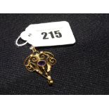 A 9ct Gold Amethyst Set Art Nouveau Style Pendant