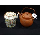 A Chinese Red Clay Teapot, Together With A Famille Vert Teapot