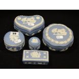 Five 20th Century Wedgwood Blue Jasperware Boxes & Covers