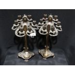 A Pair Of Reproduction Art Nouveau Style Cast Metal Candelabrum With Figural Column