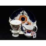 A Gaudy Welsh Pottery Circular Plate & Similar Cream Jug, Together With A Porcelain Vase