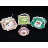 Four 19th Century Posy Baskets, One Marked, Bloor Derby