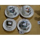 Four Victorian Welsh Costumes Tea Cups & Saucers