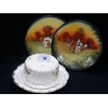 An Edwardian Pottery Cheese Dish, Together With A Staffordshire Pottery Portrait Plate & Pair Of