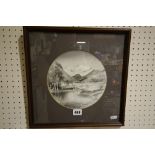 Attributed To William Selwyn, A Circular Format Monochrome Watercolour Mountain & Lake View, Signed