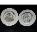 Two Circular Staffordshire Pottery Nursery Plates, Titled "Dr Franklins Maxims"