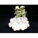 A Continental Porcelain Calling Card Tray With Pair Of Figures
