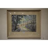 H.L Adamson, Watercolour, Wooded Roadway View, Signed