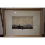 Harry Hughes Williams, Watercolour, Panoramic Landscape View With Windmill, Possibly Gaerwen,