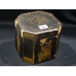An Early 19th Century Oriental Lacquerwork Finish Tea Caddy Of Panelled Form, The Exterior