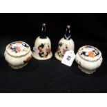 A Pair Of Masons Ironstone Mandalay Pattern Decorative Bells, Together With Two Lidded Caskets