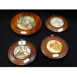 Four Wooden Framed Circular Prattware Pot Lids