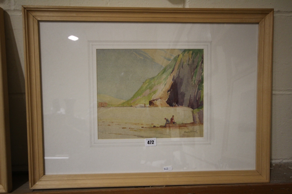 Harry Hughes Williams, Watercolour, Beach Scene At Benllech, Anglesey With Figures At Play, Signed,