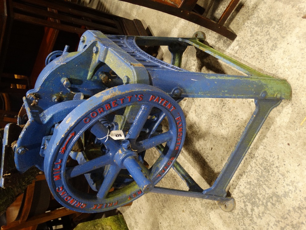 An Antique Cast Iron Corbett`s Prize Grinding Mill