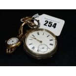 A Silver Encased Gents Pocket Watch, Together With A Scrap Gold Ladies Wrist Watch & Ring