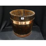 An Oak & Copper Banded Barrel Form Planter