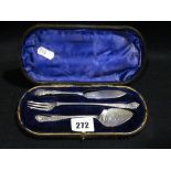 A Victorian Silver Preserve Spoon & Pickle Fork With Matched Butter Knife