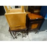 A Polished Pot Cupboard, Together With A Nest Of Three Tables & Bedside Cabinet