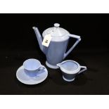 Ten Pieces Of Cauldon Blue Ground Art Deco Coffee Ware