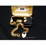 A 9ct Gold Link Bracelet & Heart Shaped Padlock, Approx 20grm, Together With A Pair Of Cameo