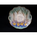 A Crown Devon Art Deco Period Two Handled Pottery Bowl With Daffodil Pattern