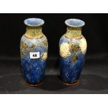 A Pair Of Royal Doulton Stoneware Floral Decorated Vases, By Maud Bowden, Signed, 9" High