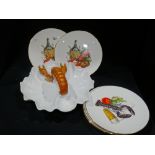 A Continental China Lobster Serving Dish, Together With Six Circular Plates