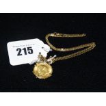 A 1912 Gold Half Sovereign Within A Pendant Mount, Together With A Flat Link Chain
