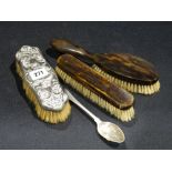 A Georgian Silver Tea Spoon, Together With A White Metal Backed Hair Brush Etc