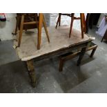 An Antique Pine Kitchen Table With End Drawer