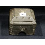 A Carved Welsh Slate Door Stop In The Form Of A Square Casket & Decorated With Roundels 4" High