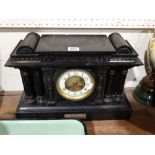 A Victorian Black Marble Mantel Clock With Circular Dial & Presentation Plaque