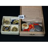 A Small Box Of Collectables To Include A Silver Backed Compact Mirror