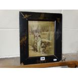 A Photographic Print Of Oriental Figures Within A Lacquerwork Frame