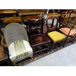 An Antique Farmhouse Chair, Together With A Loom Chair & Balloon Backed Chair