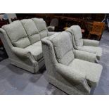 A Contemporary Green Upholstered Three Piece Lounge Suite