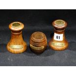 Two Teak Candle Holders & A Match Holder Made From Wood From HMS Terrible (Relief Of Ladysmith,