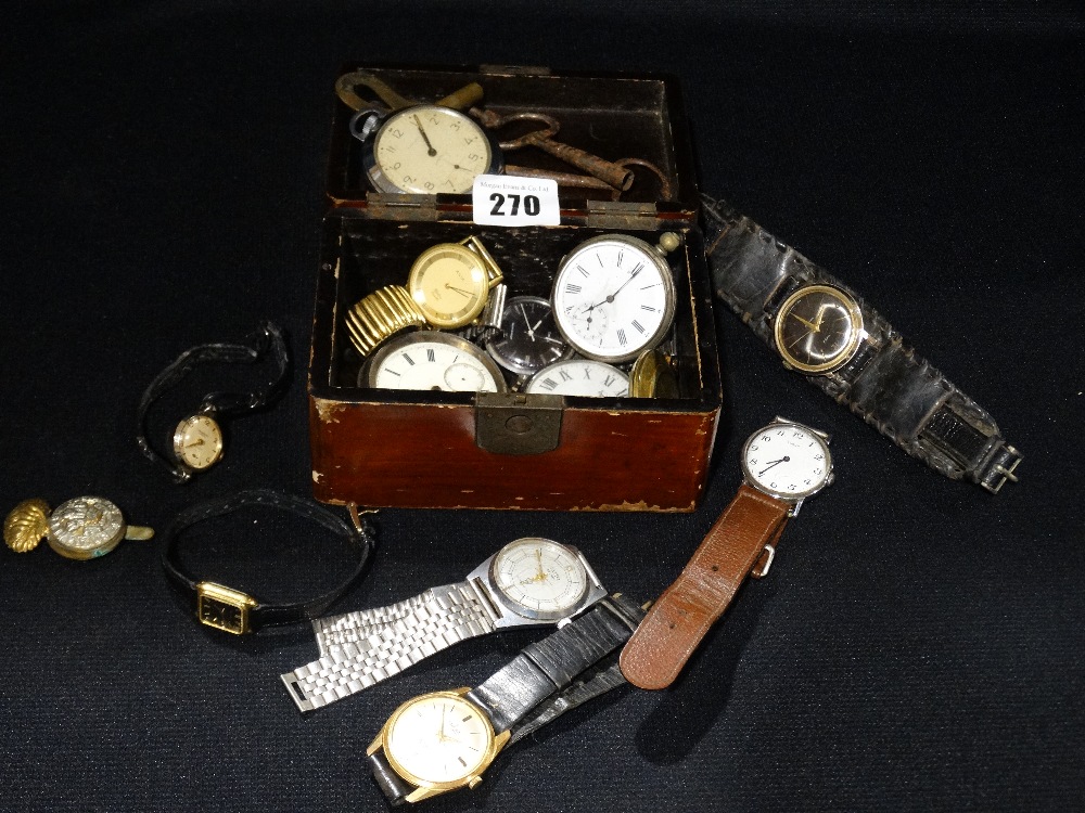 A Box Of Mixed Wrist & Pocket Watches Including Some Silver