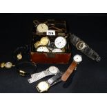A Box Of Mixed Wrist & Pocket Watches Including Some Silver