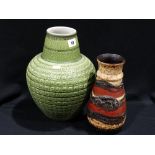 Two West German Pottery Circular Based Vases, 13" & 10" High