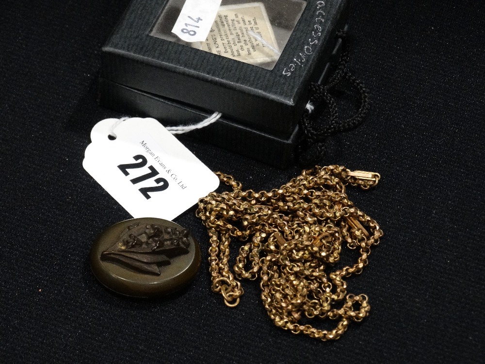 A Yellow Metal Guard Chain, Together With A Lava Cameo Locket Etc