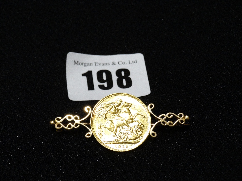 A 1913 Full Gold Sovereign With Attached Brooch Mount