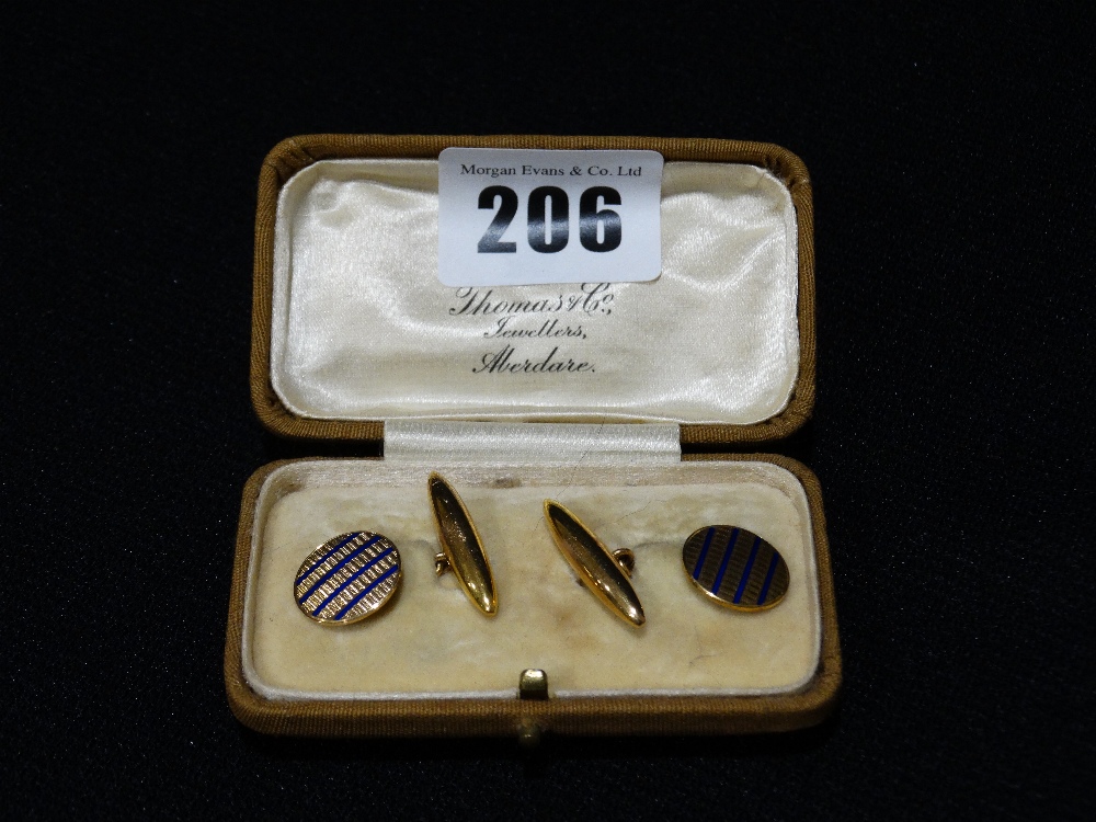 A Pair Of Boxed 9ct Gold & Blue Enamel Art Deco Period Cufflinks