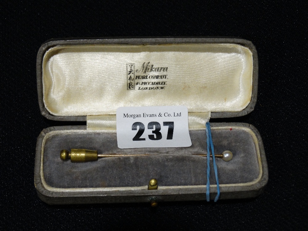 A Gold & Pearl Stick Pin In Original Box