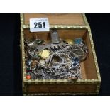 A Small Wooden Box Of Silver & Other Jewellery